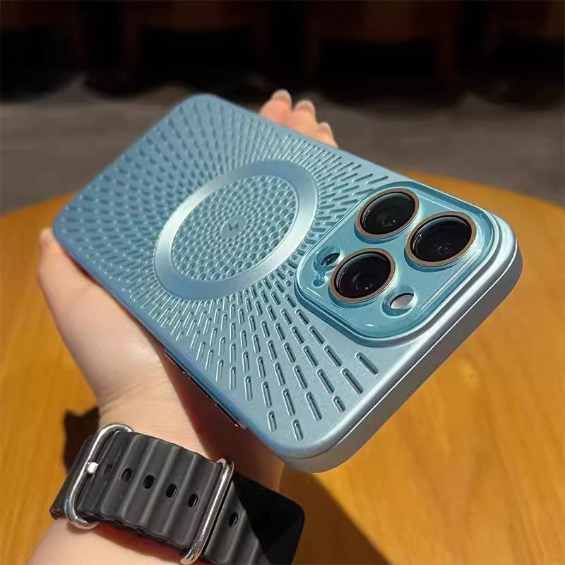 Telefoonhoesje en hoesjes geschikt voor iPhone 16 Zomer Geavanceerde ijswarmteafvoer Holle magnetische mobiele telefoonhoes Lensfolie Beschermhoes_voghion.com