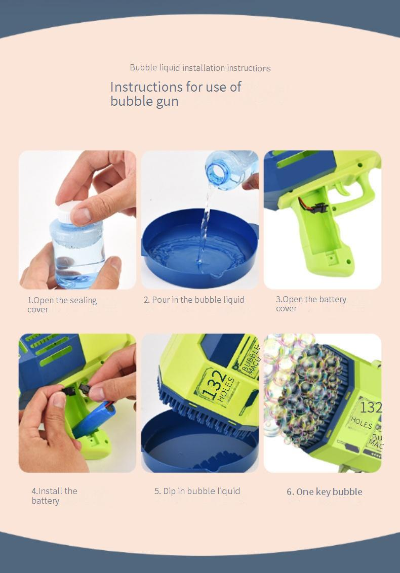 Bolle di sapone a razzo da 132/73 fori - Macchina per bolle di sapone elettrica a LED colorati per bambini_voghion.com