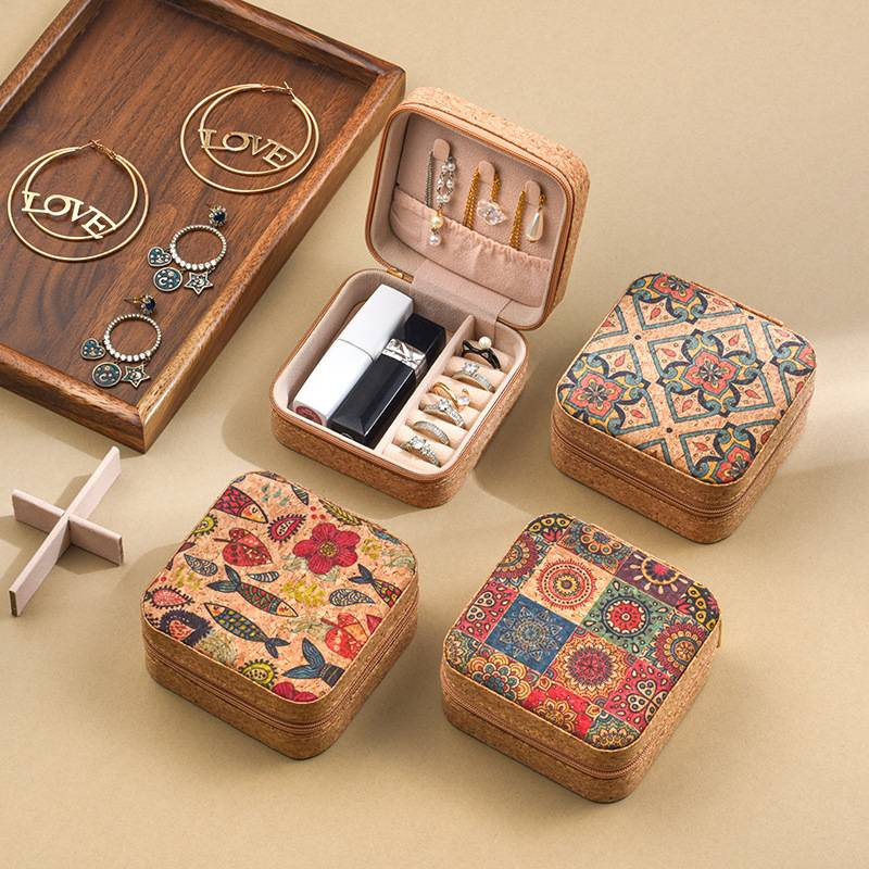 Boîte à bijoux en liège de qualité supérieure, boîte de rangement portable pour boucles d'oreilles, bagues et colliers_voghion.com