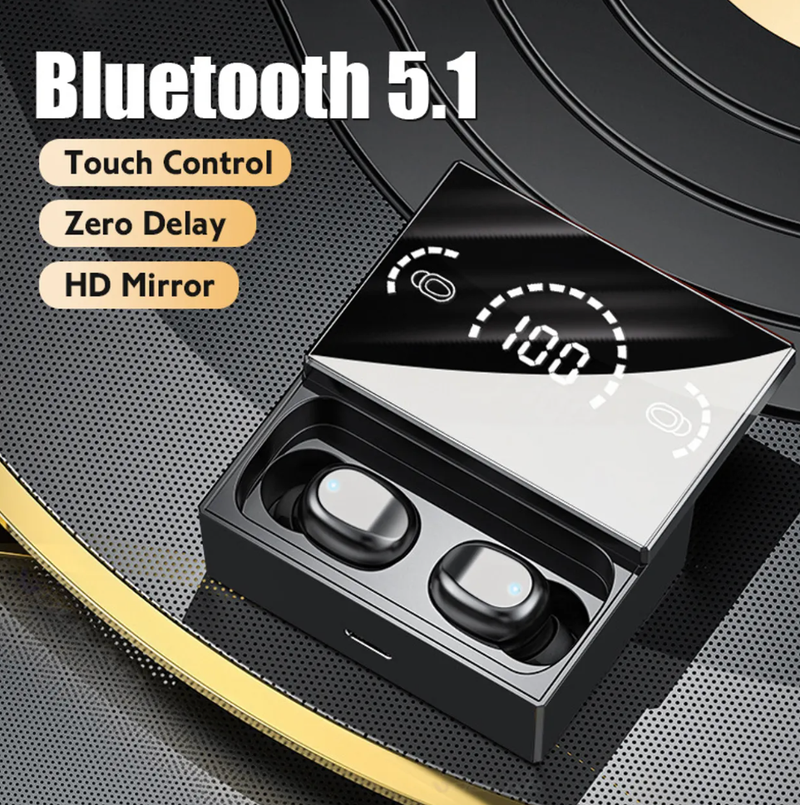 Bluetooth 5.1 Kulaklık Dokunmatik Kontrol Kablosuz Kulaklık Ayna Ekran Kulaklığı Spor Kulaklığı Mikrofon Gürültü Azaltma_voghion.com