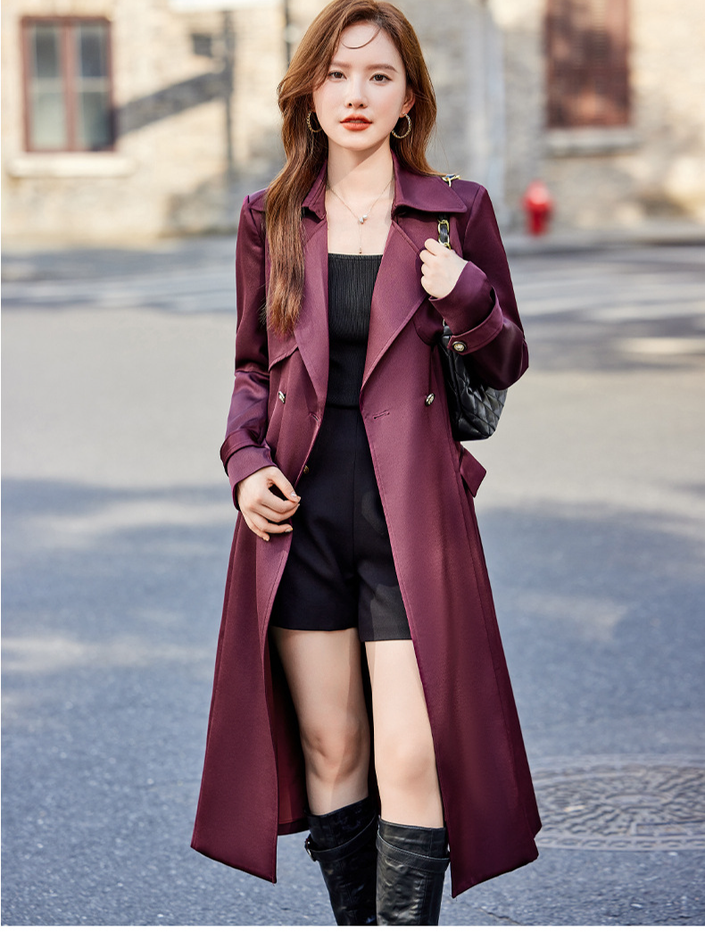 Klassischer Khaki-Trenchcoat für Damen – Mittellanger Mantel im britischen Stil mit Gürtel (Fuchsia/Khaki/Schwarz, S-3XL)_voghion.com