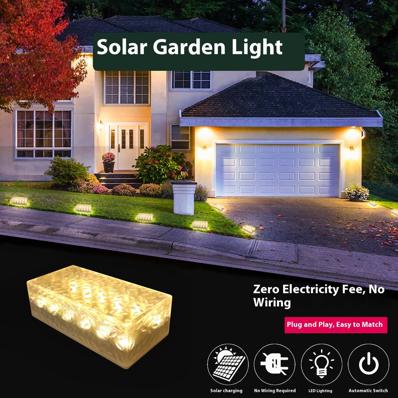 Solar-Sechseck-Eisziegel-Licht – wasserdichte 6-LED-Dekoration für Gartenwege im Freien, Warm-/Kaltweiß (95 x 63 mm)_voghion.com