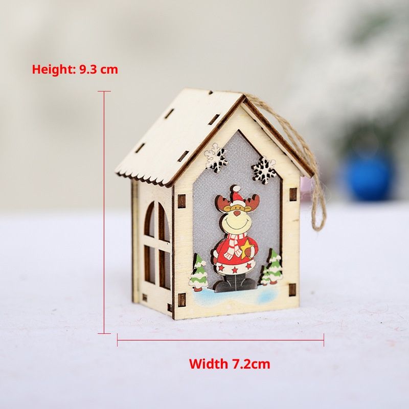 Handgefertigte Weihnachtsornamente aus Holz – Leuchtende, hohle Baum- und Hausdekoration mit Weihnachtsmann-, Rentier- und Schneemannmotiven –_voghion.com