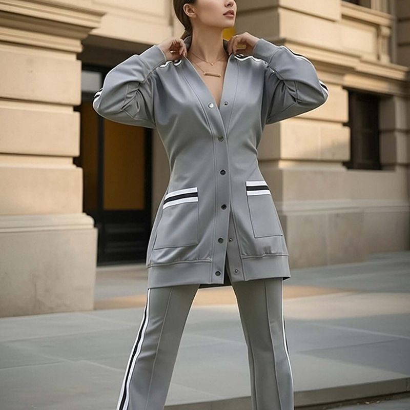 Women's Casual Button-Down Long Sleeve Top & Pants Set - Polyester Comfort Outfit For Work & Daily Wear_voghion.com