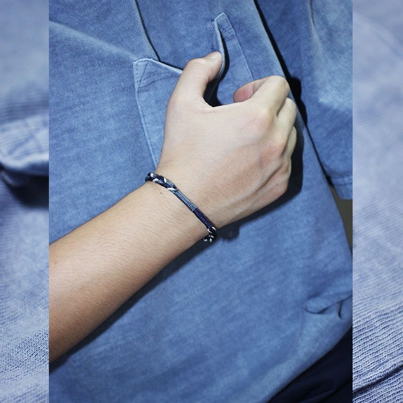 Braccialetto da uomo RedBi Red Rabbit in denim blu tinto, stile americano, con corda da mano_voghion.com