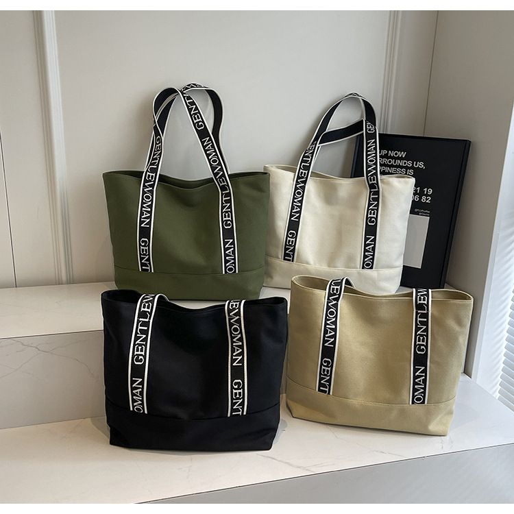Große Kapazität Einkaufstasche College Student weibliche Pendlertasche einfache Schultertasche Mode lässig Canvas Tasche_voghion.com