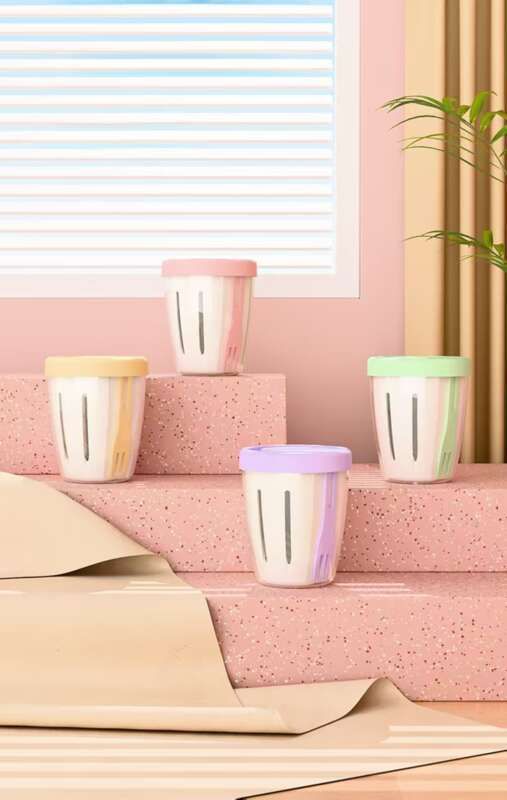 Ins Feng Shui Frutta Colazione Asporto Picnic Con Forchetta Doppio Strato Gocciolamento Multiuso Tazza Portatile_voghion.com