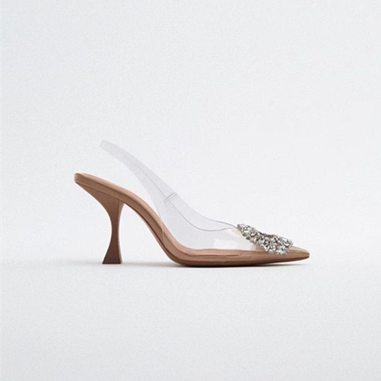 Sharp pointed fine heel plus size sandals summer new sunflower water drill buckle women s transparent high heels_voghion.com