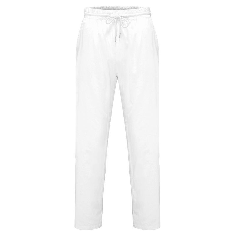 Pantalones largos de lino y algodón informales de color liso a la moda para hombre 2021_voghion.com