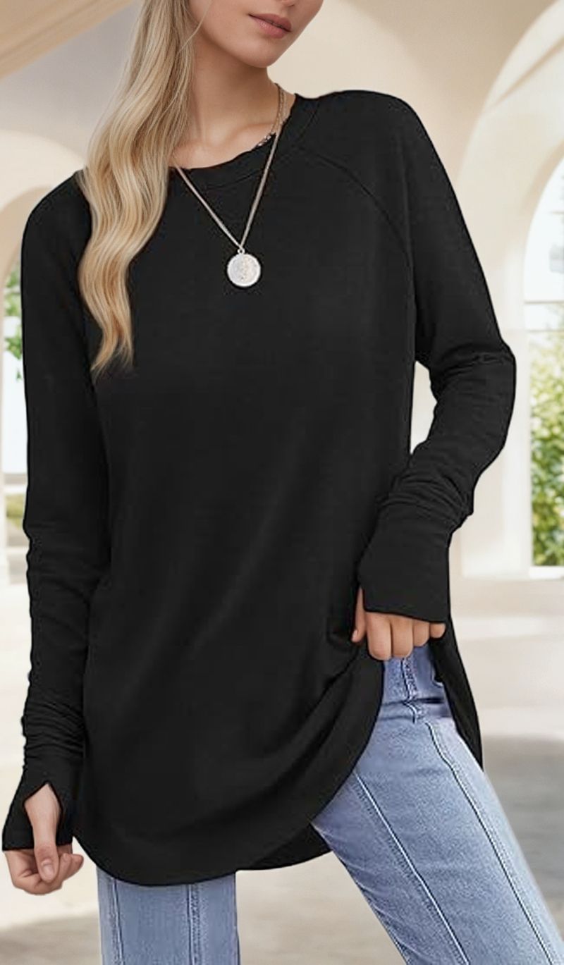 Felpa con cappuccio a maniche lunghe con dita divise da donna, primavera e autunno 2025, tinta unita, scollo rotondo, nuova maglietta_voghion.com