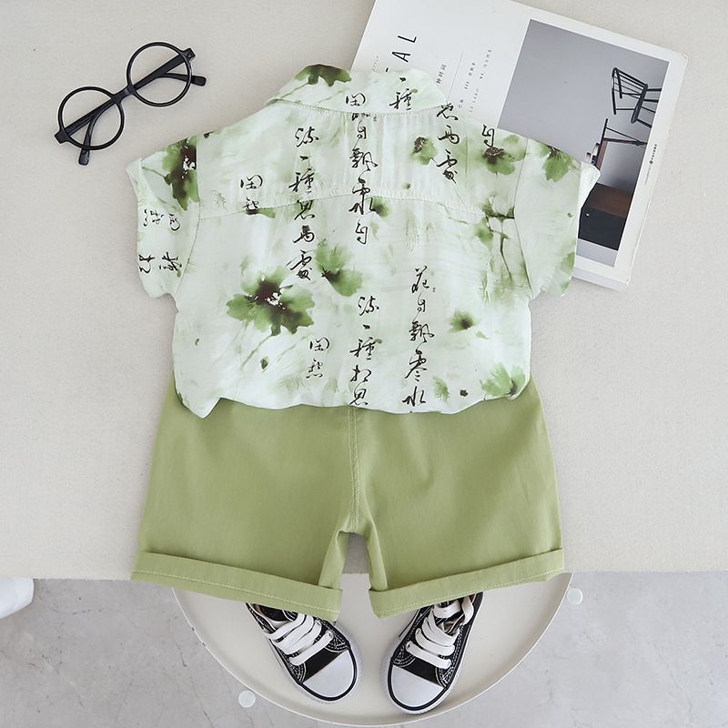 Elegante nieuwe stijl voor jongens 1-3 jaar oude baby's zomer Tang kleding korte mouwen tweedelige set_voghion.com