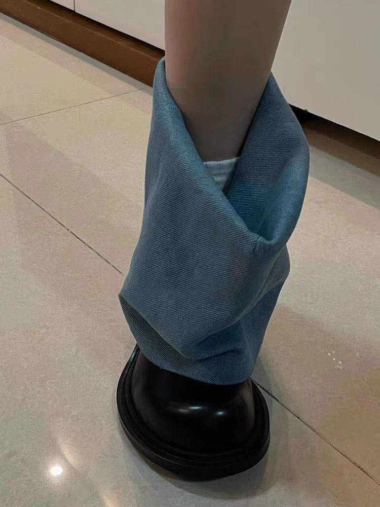 Große Größe Jeans Tube 2025 Frühjahr und Sommer Neue Runde Kopf Kurzen Absatz Schlank Mode Stiefel_voghion.com