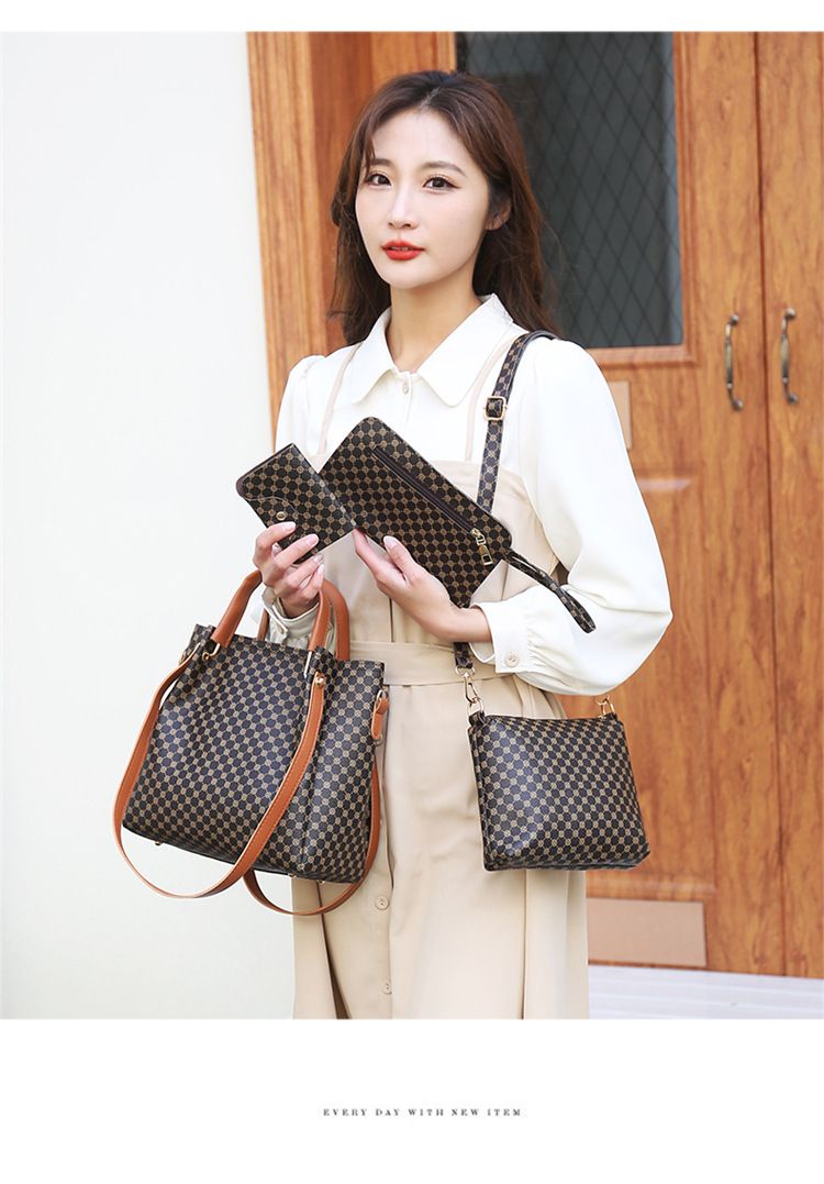 Damentaschen Retro One-Shoulder-Handtasche Vierteiliges Set Mutter-Kind-Tasche Bedruckte Umhängetasche für Damen_voghion.com