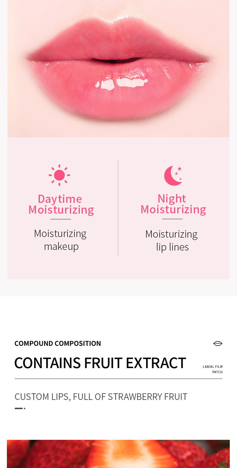 Boxed 8g X 20 Slices Fruit Strawberry Moisturizing Care Hydrating Lip Mask_voghion.com