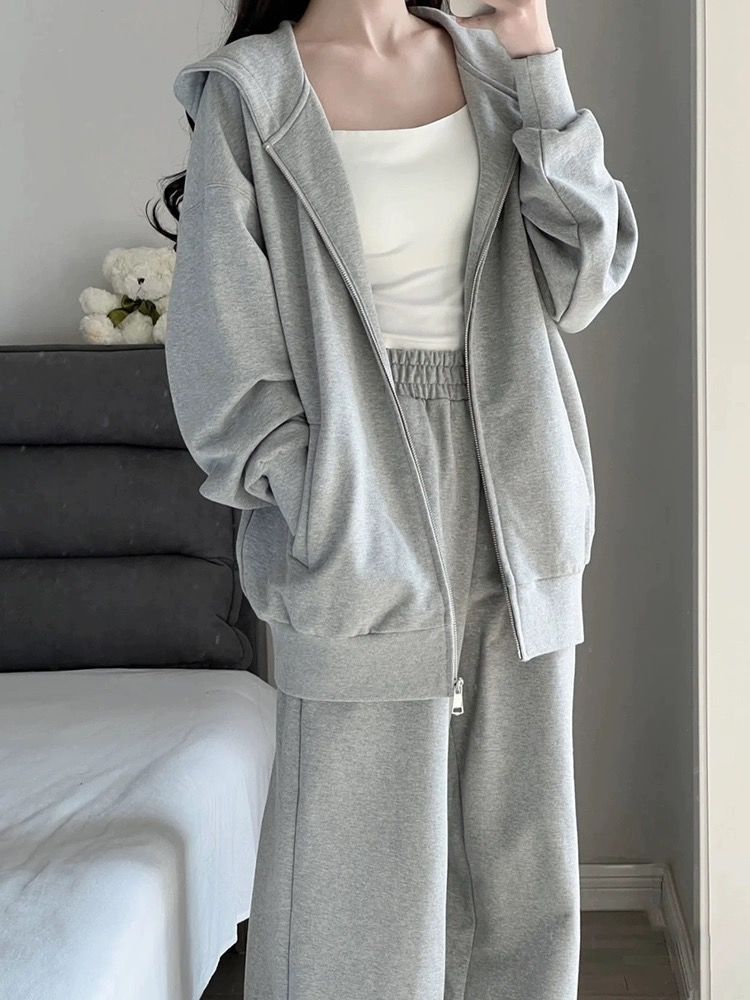 2025 Spring And Autumn Women's Sports Suit Korean Version Loose Hooded Fashion Lazy Style Casual Running Two-Piece_voghion.com