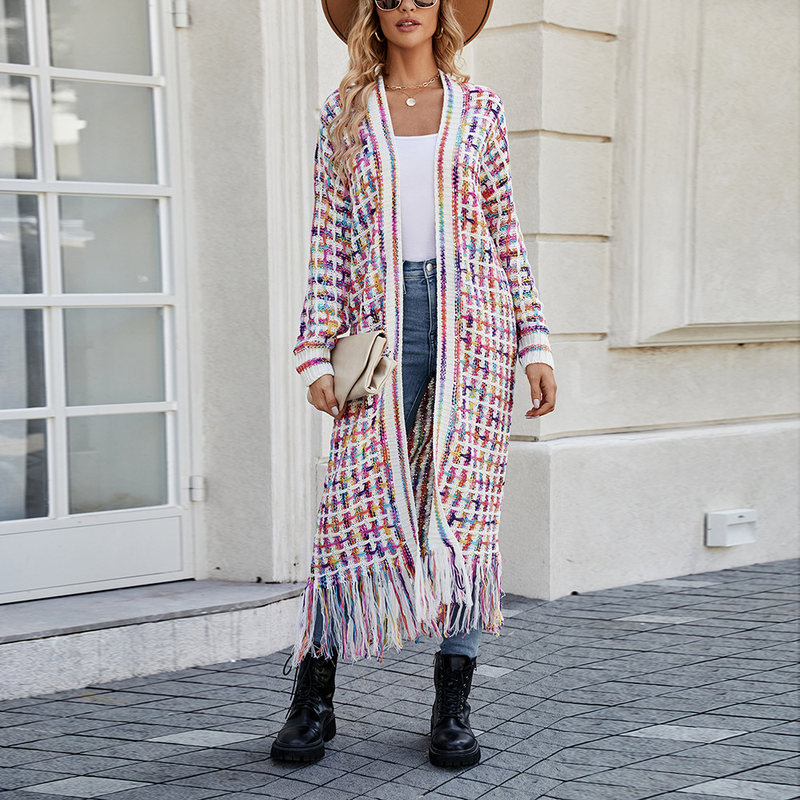 K New Plus Size Long Cardigan With Tassels; Women's Hot Style._voghion.com