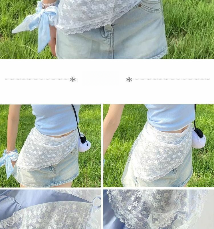 Korean 2025 New Spring Summer Heavy Lace Trim Shorts Apron Pants Skirt_voghion.com