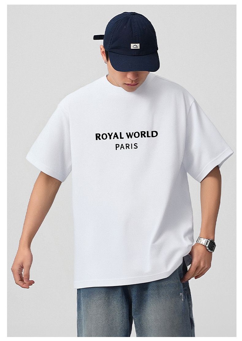 ROYAL WORLD Trendy merk 240gT puur katoen zomer unisex korte mouwen losse pasvorm voor mannen en vrouwen plus size T-shirt_voghion.com
