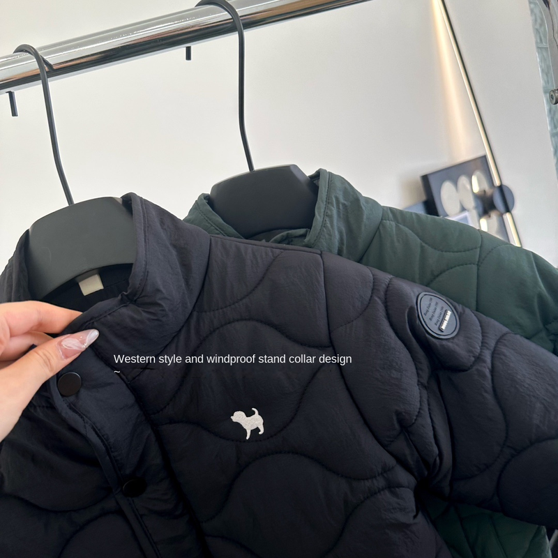 Blauer Hund, Jungen-Baumwollkleidung, Kinder, leicht, dick, warm, reine Baumwolle, Kleidung, Mädchen, Cartoon, schwarze Jacke_voghion.com