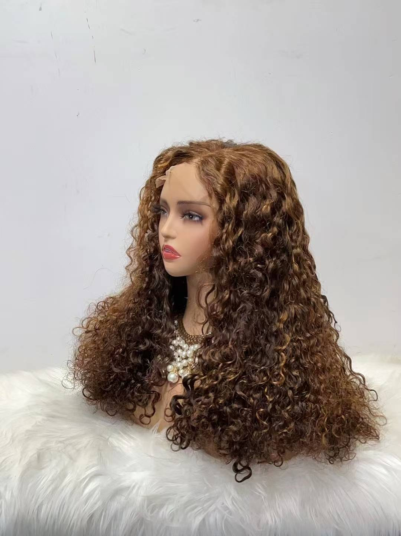 Parrucca con chiusura in pizzo 5x5 riccia romana 18A Parrucca castana biondo miele Parrucca riccia romana bob 250% densità Parrucca 100% capelli umani_voghion.com