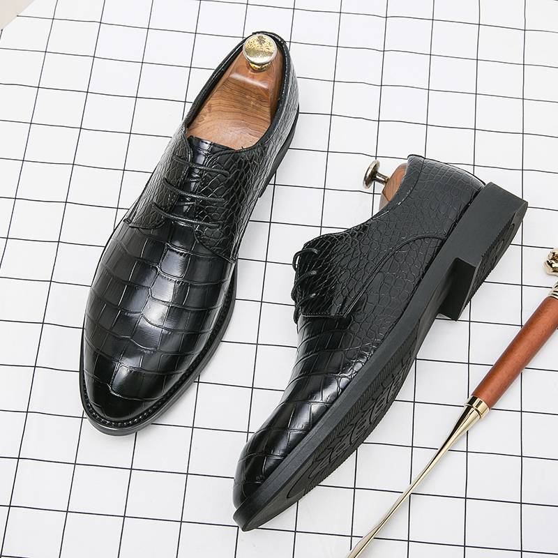 Men's Fashion Men's Shoes New Black Business Derby Shoes Lace-up Genuine Leather British Brown Banquet Dress Wedding Leather Shoes_voghion.com