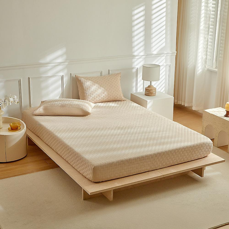 Minimalist Solid Color Bed Skirt & Mattress Protector Set - Jacquard Gauze Fabric Breathable & Dustproof Bedding Cover_voghion.com