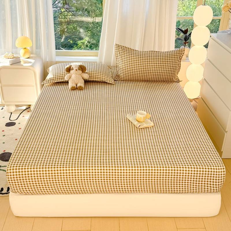 Set di lenzuola con angoli in morbido cotone lavato - Copriletto ipoallergenico con design antiscivolo, tinta unita minimalista per coprimaterasso_voghion.com