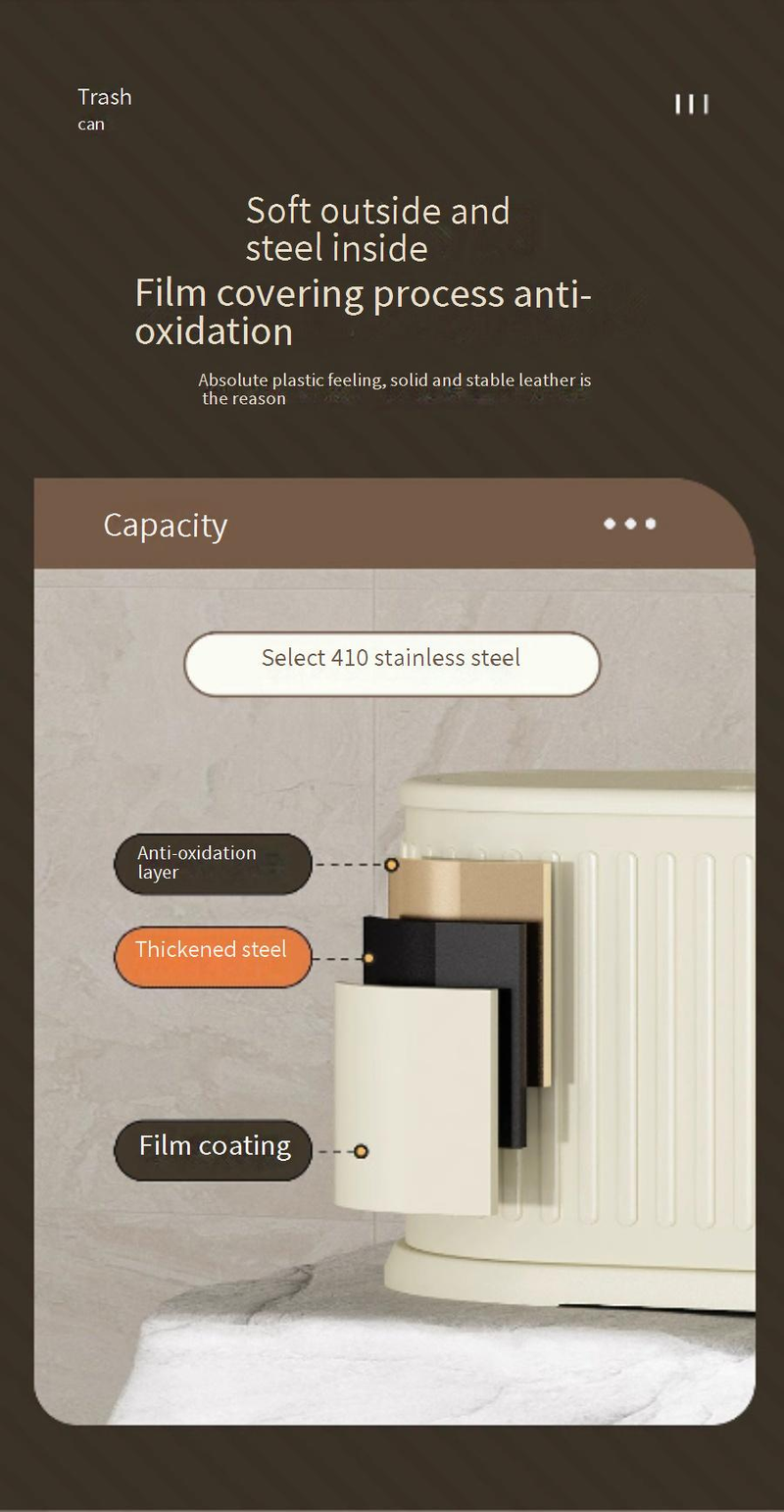 Cestino da scrivania in acciaio inox con coperchio a pressione - Elegante mini cestino ovale per casa, ufficio e bagno - Capacità 3 l (disponibile in diversi colori)_voghion.com