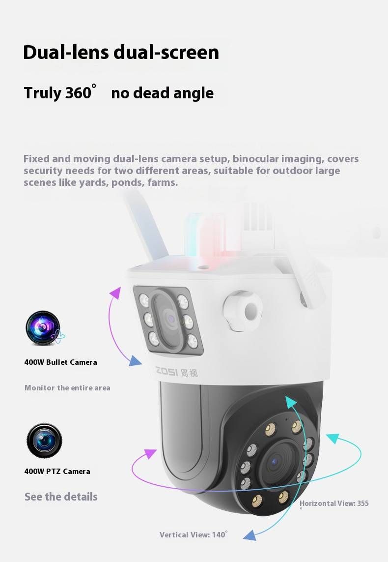 8MP Dual Lens WiFi Outdoor Security Camera With Night Vision, Two-Way Audio, IP66 Weatherproof, 4mm Lens, Motion Detection For Home Surveillance_voghion.com