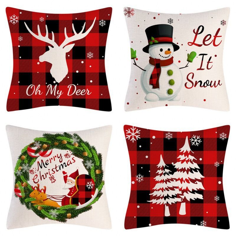 Cozy Christmas Holiday Pillow Cover Set - 45x45cm Festive Cushion Case With Cartoon Prints, Polyester Decorative Throw Pillowcase For Sofa Bed_voghion.com