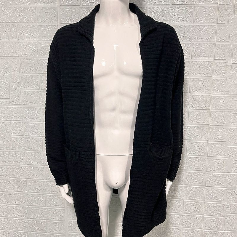 Cardigan da uomo in maglia stile europeo-americano 2026, 100% acrilico, collo alto, colore puro, a righe, manica lunga, maglione largo, capospalla_voghion.com