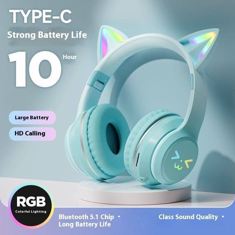 Cat Ear LED Gaming-hoofdtelefoon met Bluetooth 5.3, RGB-ademend licht, 8 uur speeltijd, lichtgewicht en comfortabel voor pc/mobiel gamen_voghion.com