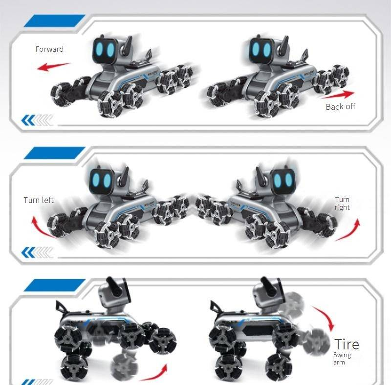8-Wheel Stunt Robotic Dog With Dual Remote Control (Wristband & Handle) - Interactive Smart Toy For Kids, ABS Material, Educational STEM Gift_voghion.com