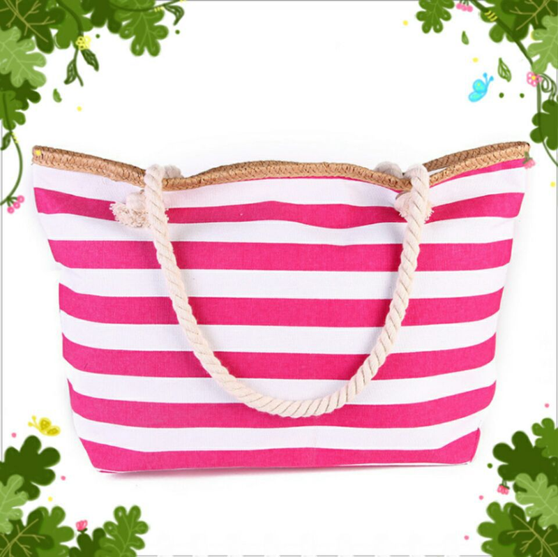 Foreign trade canvas handbag 2023 striped forest women's shopping bag environmental protection bag beach bag_voghion.com