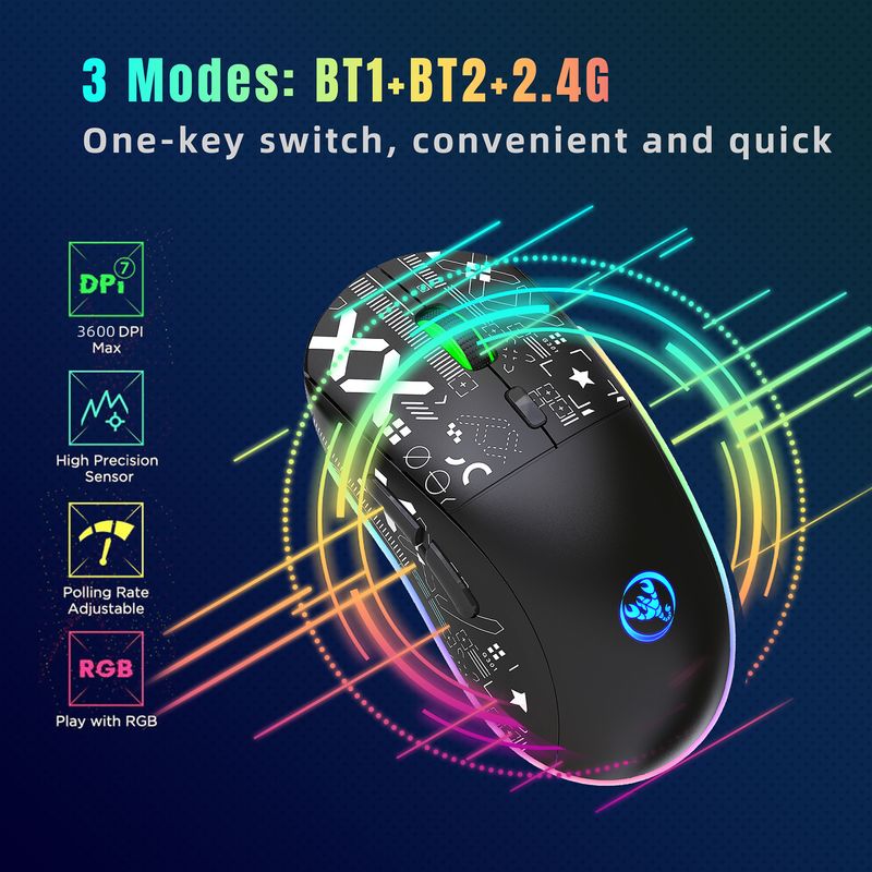 T90 2.4G Wireless Mechanical Gaming Ergonomic 10 Million Keystroke 3600DPI Mouse 11 RGB Lighting Modes Mice_voghion.com