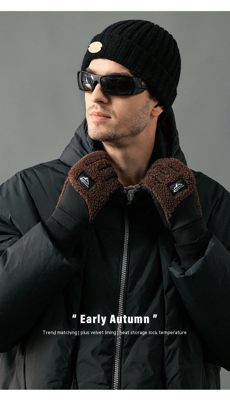 Winterwarme Herren, verdickter Plüsch, wind- und kältebeständig, Touchscreen-Strickhandschuhe für Outdoor-Radfahren, DY54_voghion.com