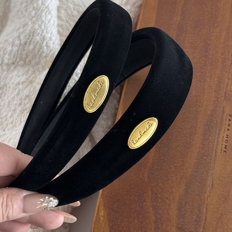 Cerchietto per capelli in velluto semplice ed elegante in stile coreano con fibbia in oro, stile retrò, con nicchia, in spugna, con forcina per capelli, accessori per capelli nuovi_voghion.com