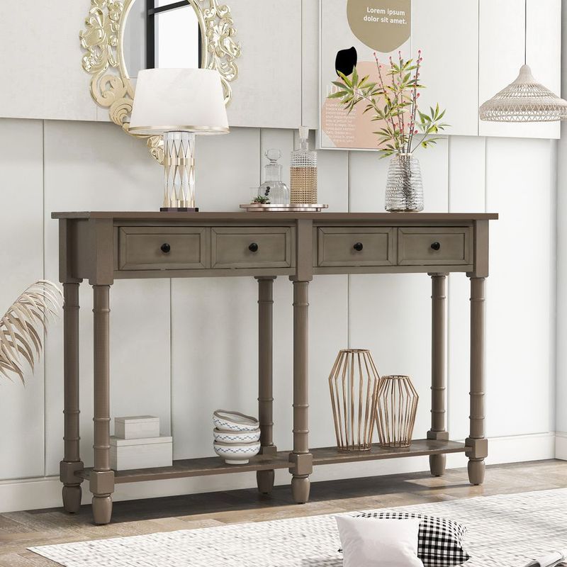 Console Table Sofa Table Easy Assembly With Two Storage Drawers And Bottom Shelf For Living Room,Entryway_voghion.com