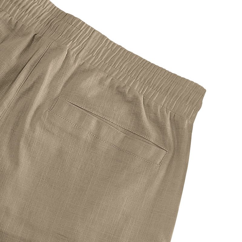 Pantaloncini da uomo in lino, pantaloncini cargo tinta unita con elastico in vita, tasche per viaggi e tempo libero, pantaloncini da spiaggia a gamba larga per l'estate_voghion.com