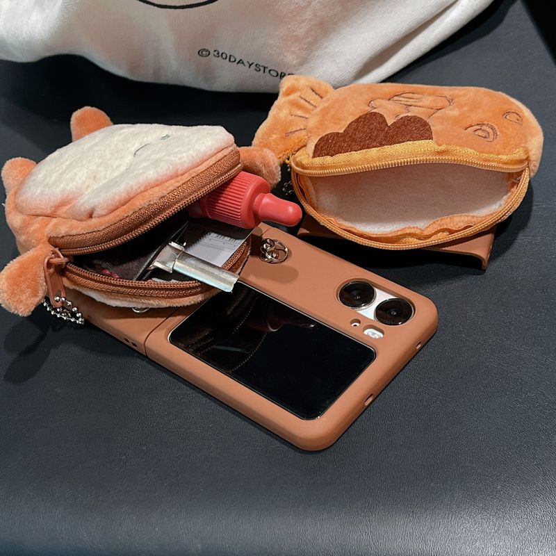 Korean style ins plush coin purse crossbody applicable OPPO Find N3 flip folding screen PC hard case protective cover_voghion.com
