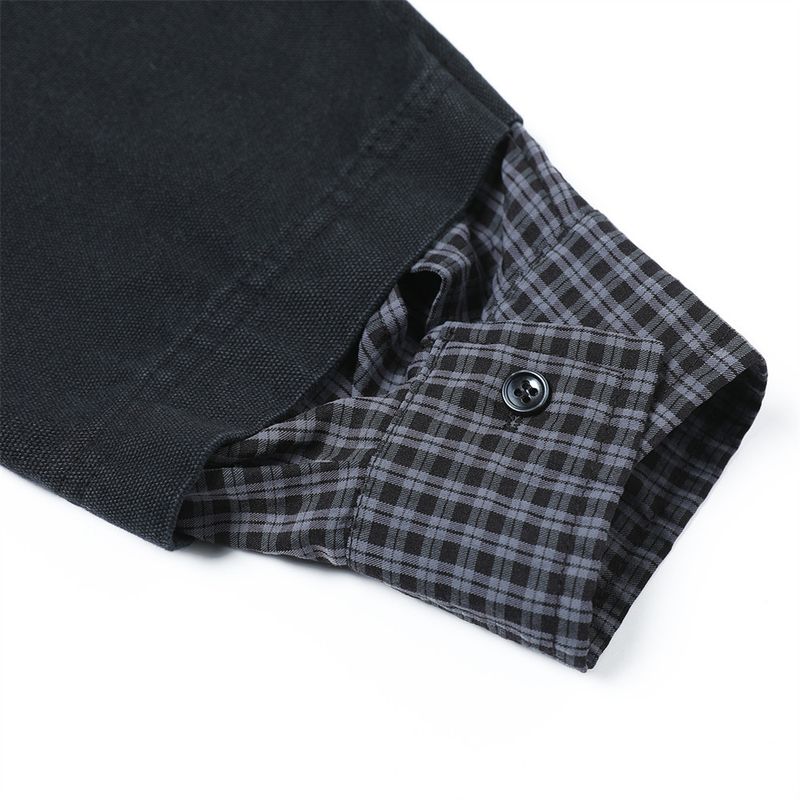 Felpa patchwork a quadri in due pezzi con schizzi di vernice Niche, pullover a doppio strato con colletto rovesciato, camicia a maniche lunghe_voghion.com