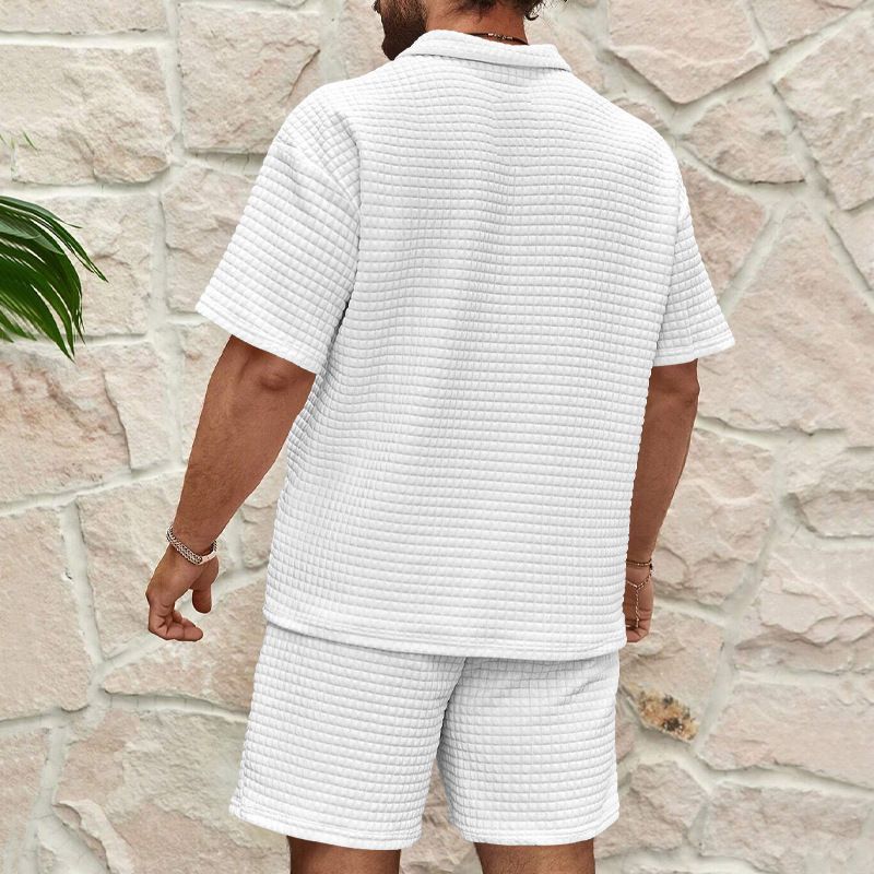 Herrkläder Ny pikétröja Herr Casual Bekväm Jacquard Liten Fyrkantig Enfärgad Slagslag Sport Kortärmad_voghion.com