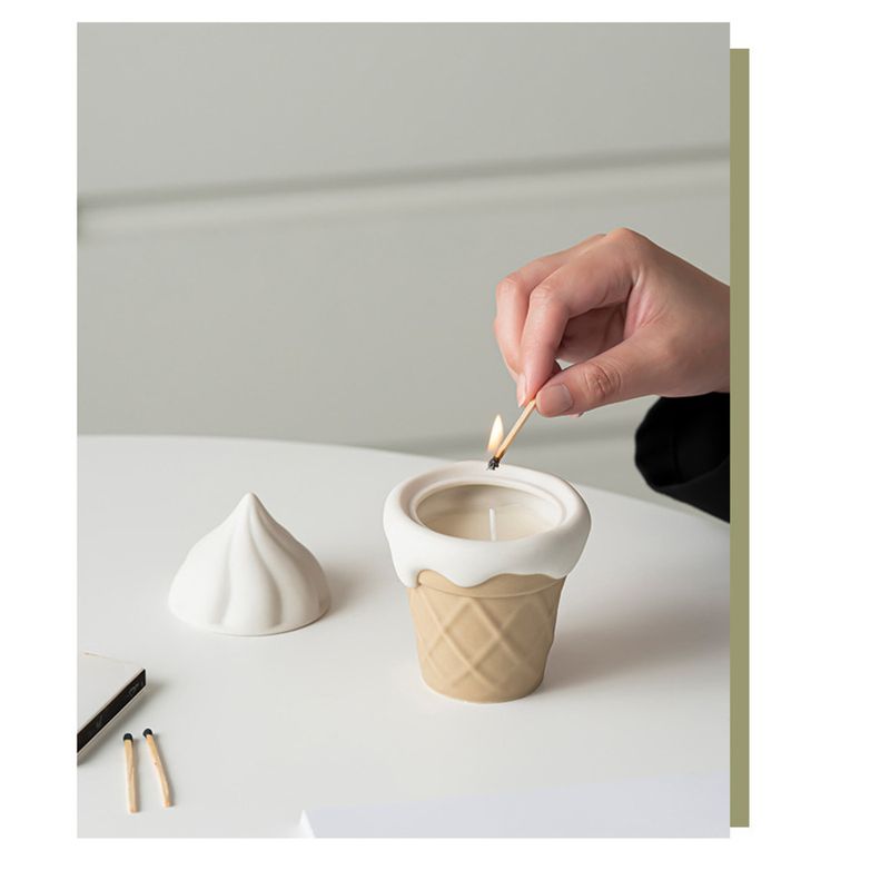 Aromatherapy Empty Cup With Lid Ceramic Candle Container Ornament Creative Gift Home Ice Cream Shape_voghion.com