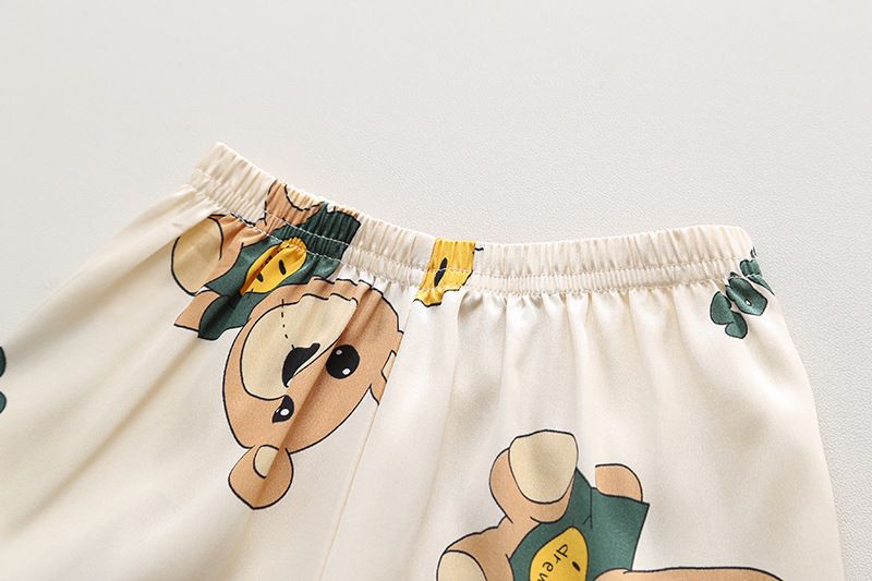 Conjunto de pijama de verano para niños, pantalones cortos de seda de manga corta, ropa de casa para niños, pijamas de seda de hielo para niñas con dibujos animados, ropa para niños_voghion.com