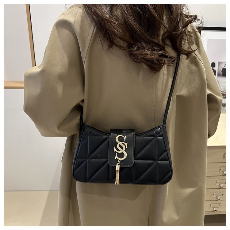 Borsa a tracolla con catena a tracolla tinta unita, stile nuovo, per il tempo libero, da donna, con intagli a diamante_voghion.com