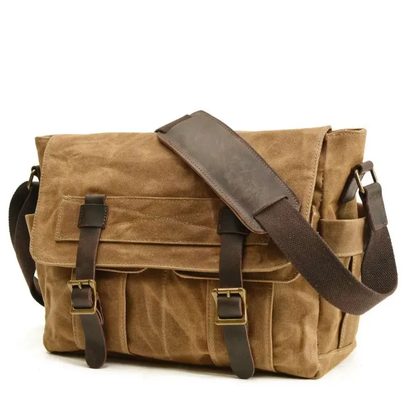 Borsa a tracolla in tela cerata da uomo - Borsa per laptop in pelle vintage da uomo_voghion.com