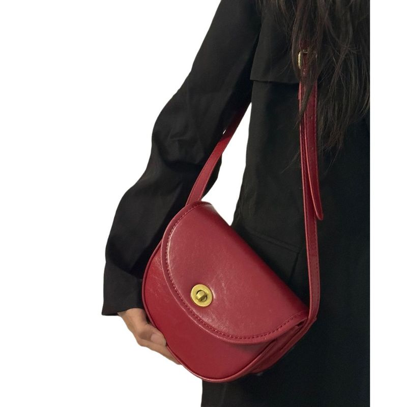 Borsa a tracolla piccola di alta qualità, versatile, di colore rosso scuro, con custodia a ribalta semicircolare per telefono cellulare, 2024_voghion.com