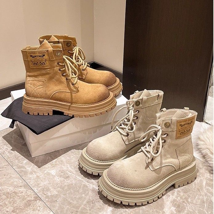 Martin Short For Women 2025 Autumn Winter New Thick Sole Height Increaing Non-Slip Suede Britih Style Yellow Work_voghion.com