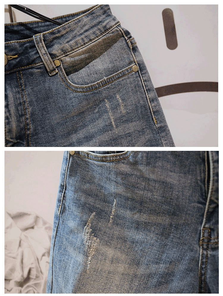 High end denim shorts, men's trendy Korean version, simple summer thin style, fashionable elastic slim fit casual capris_voghion.com