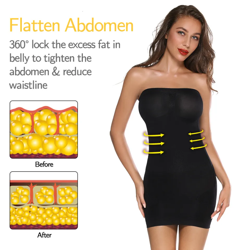 Taillen-Bauchformer, Damen-Shapewear, trägerlos, vollständige Slips für unter Kleidern, Bauchkontroll-Slips, schlankmachende Röcke, Ganzkörper_voghion.com